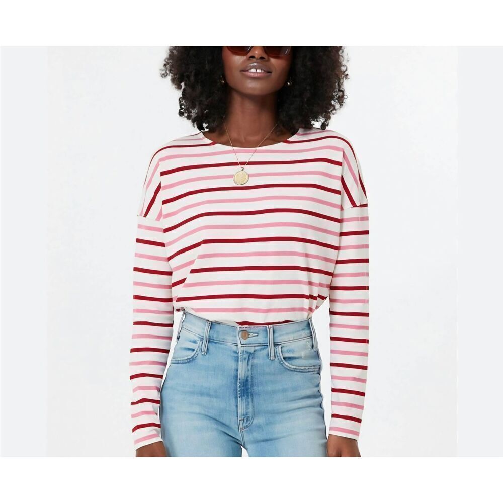 Tuckernuck Pomander Place pink red striped Shirt Sz Large